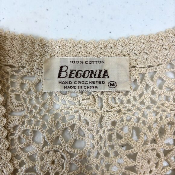 VTG Hand Crochet Ivory Cardigan Open Weave M Festival Boho 90s Y2K Cottagecore - Picture 9 of 9